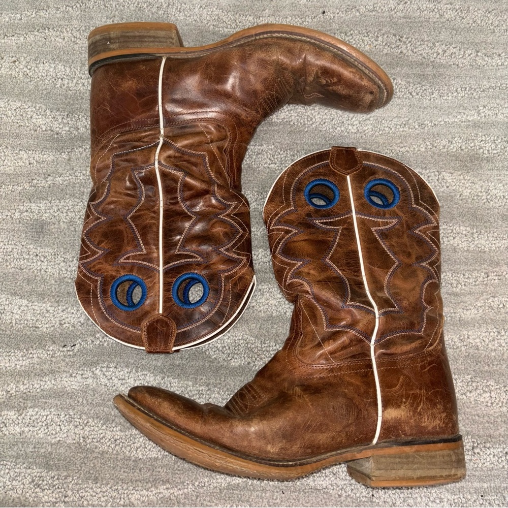 Nocona Go Round Tan Leather Men’s Embroidered Western Cowboy Boots Sz 9 D
